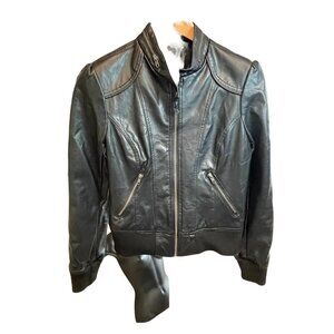 Red Snap Black Leather Motorcycle Jacket Sz M
